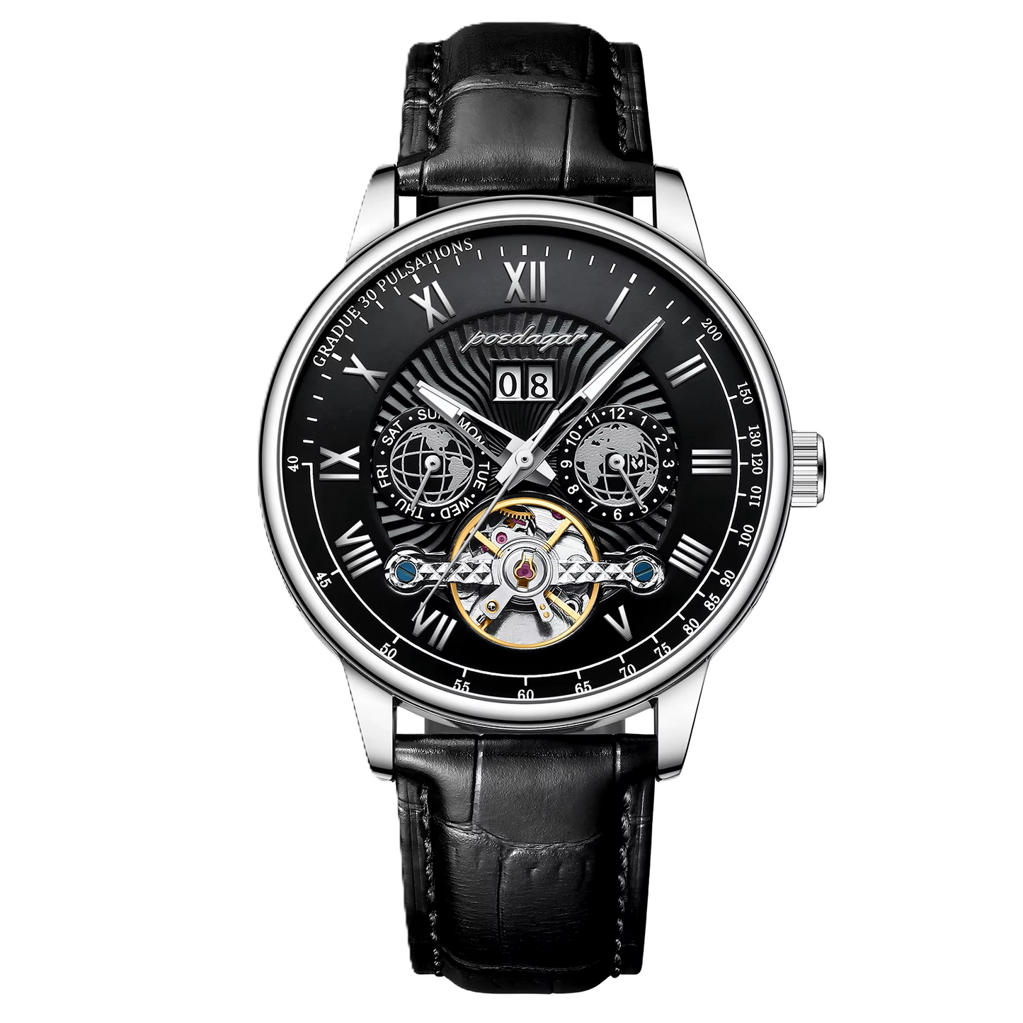 Poedagar New Arrival Fashion Mechanical Men Watch Waterproof Luminous Leather Watches Men Wrist Calendar Watch for Men Clock 1409 SL BK L