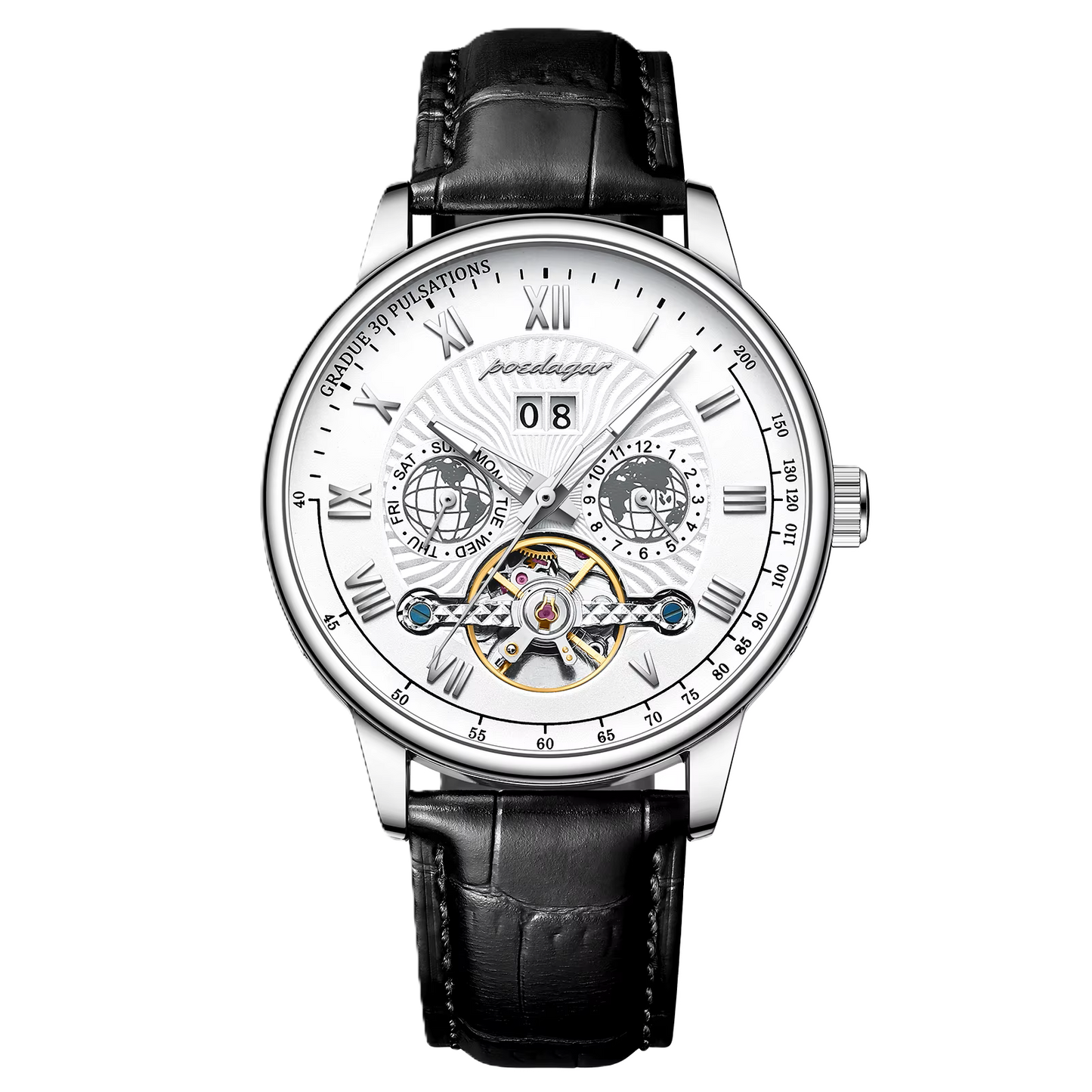 Poedagar New Arrival Fashion Mechanical Men Watch Waterproof Luminous Leather Watches Men Wrist Calendar Watch for Men Clock _ 1409 SL WH L