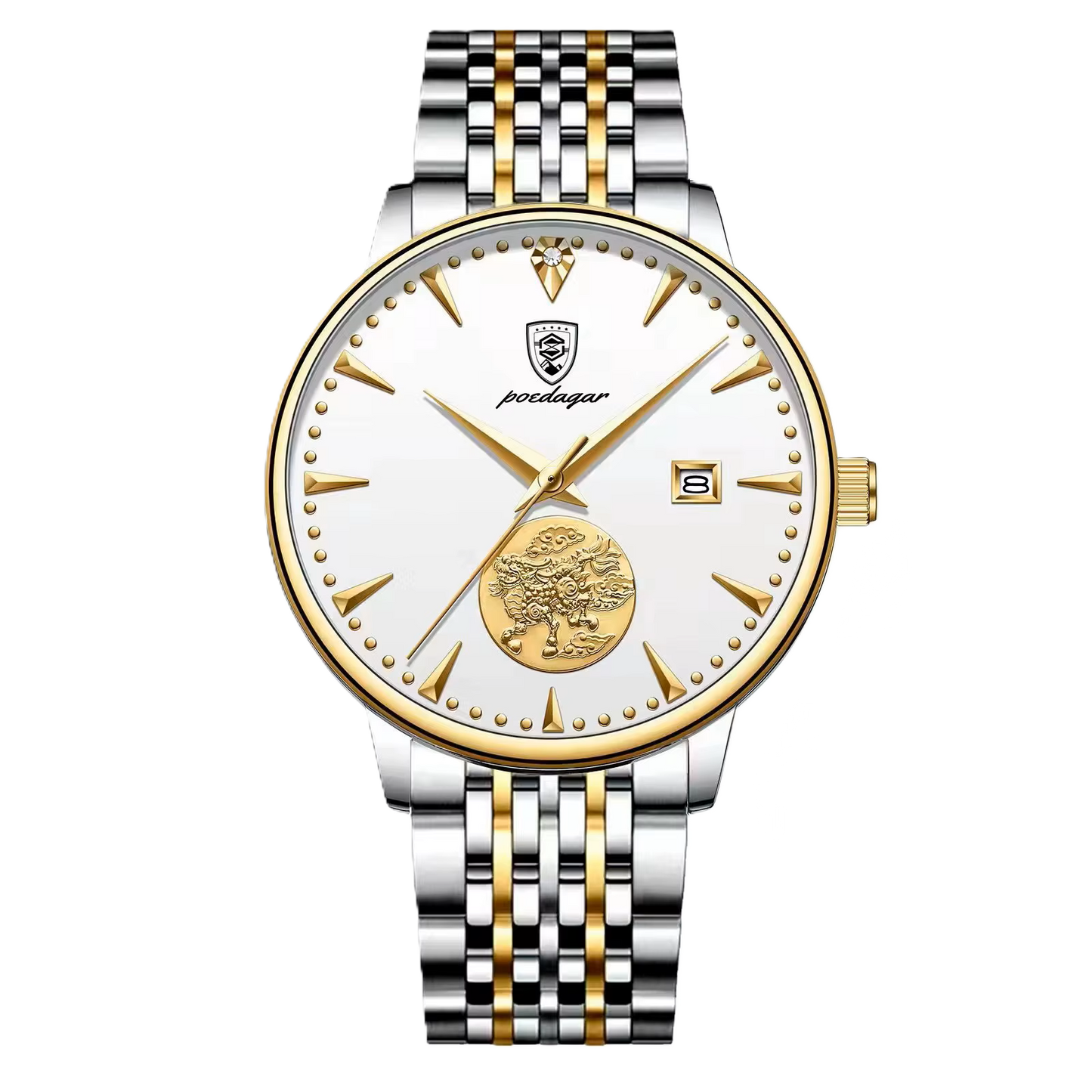 Poedagar Automatic Mechanical Men Watch Luxury Real Leather Waterproof Men Wrist Watch Fashion Calendar Watch for Men Relojes _ 151 GD WH S