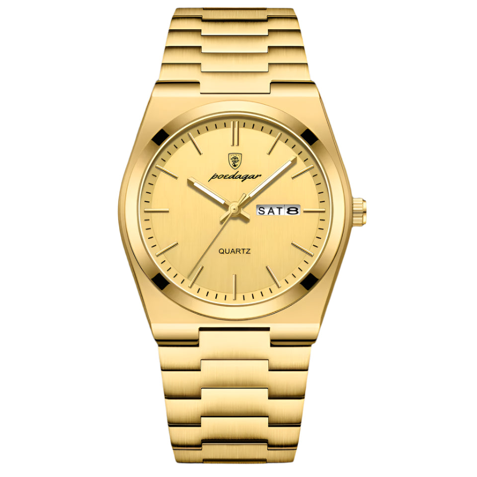 Poedagar luxury waterproof men watch _ classic gold