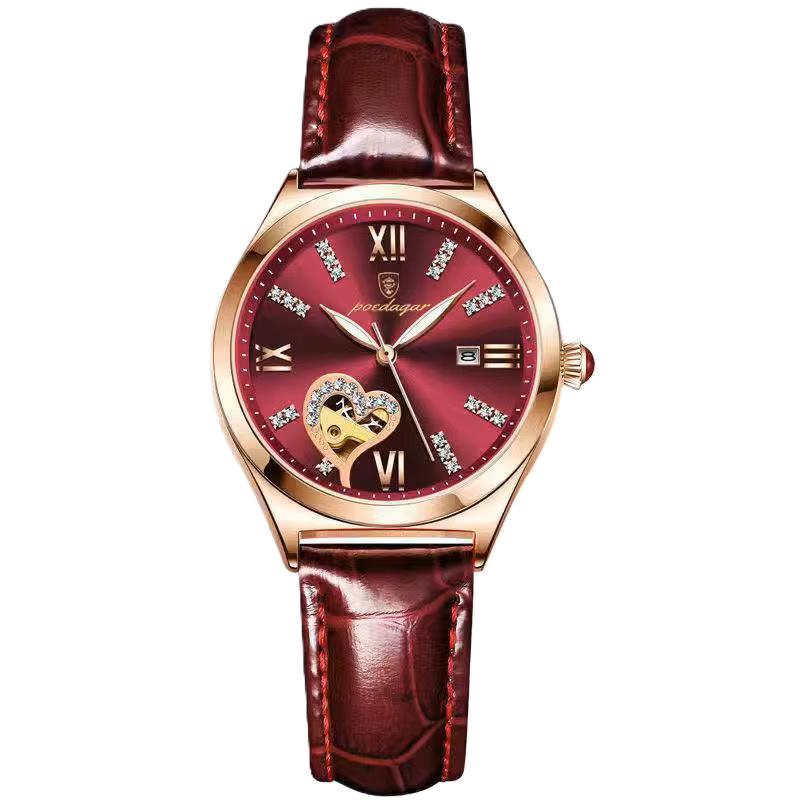 Poedagar Fashion Luxury Diamond Quartz Wrist Watch Leather Hand Band Ladies Watches Waterproof Date Women Watch 320 GD RE