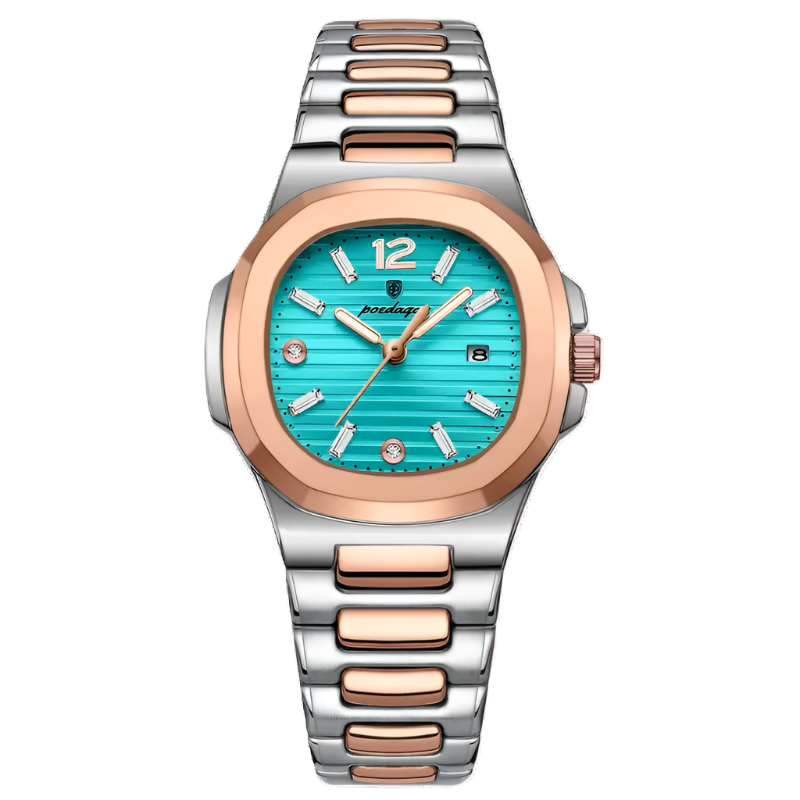 Poedagar Female Square Stainless Steel Ladies Quartz Watches Waterproof Luminous Date Watch for Women 708 RG MBU S