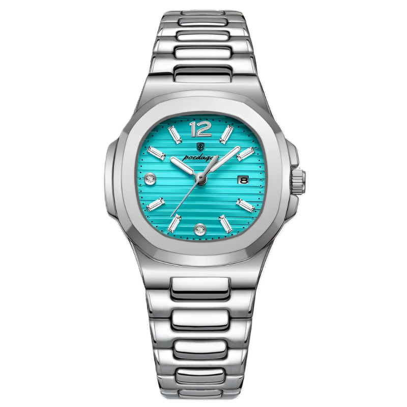 Poedagar Female Square Stainless Steel Ladies Quartz Watches Waterproof Luminous Date Watch for Women 708 SL MBU S