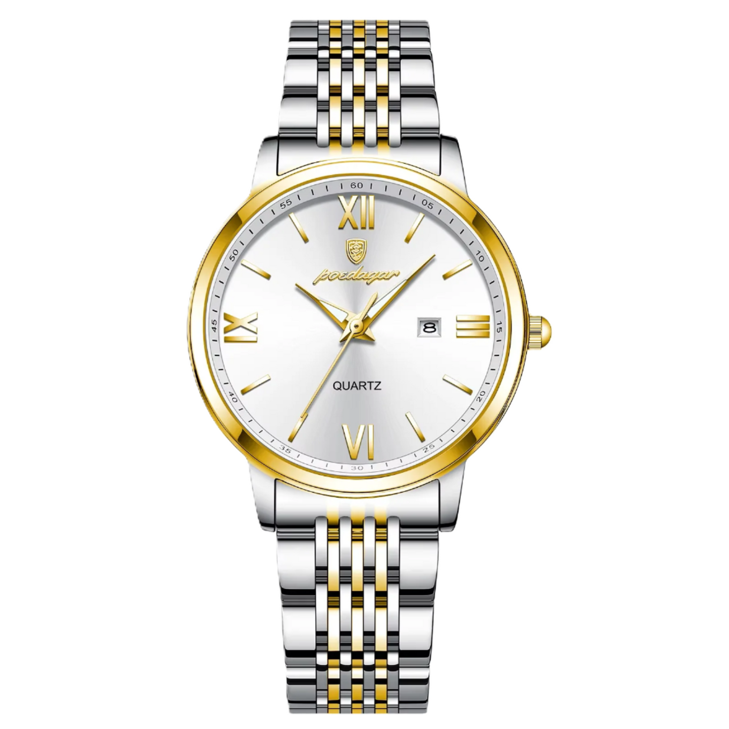 Poedagar New Luxury Waterproof Ladies Watch Luminous Stainless Steel Calendar Quartz Watch for Women 716 GD WH S