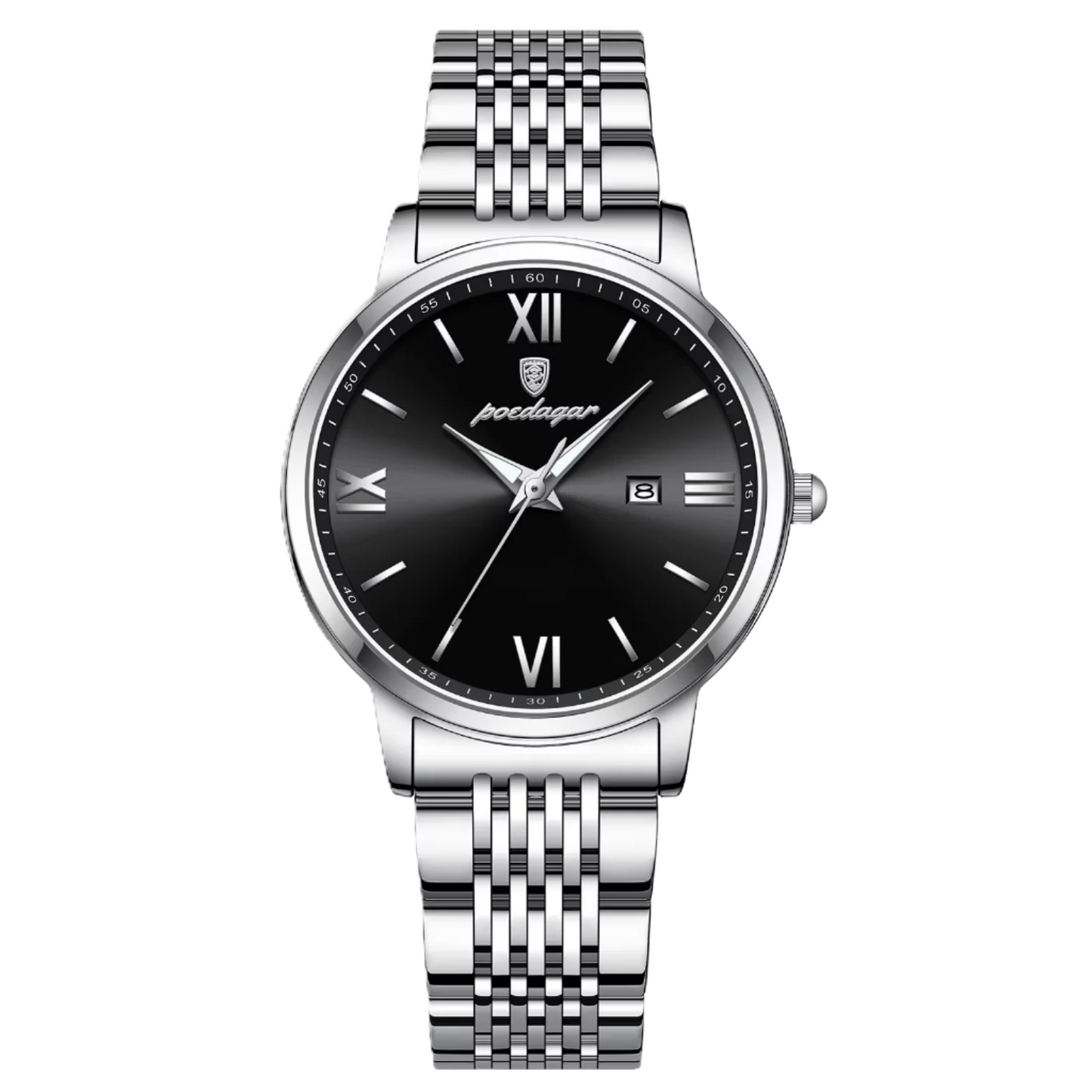 Poedagar New Luxury Waterproof Ladies Watch Luminous Stainless Steel Calendar Quartz Watch for Women 716 SL BK S