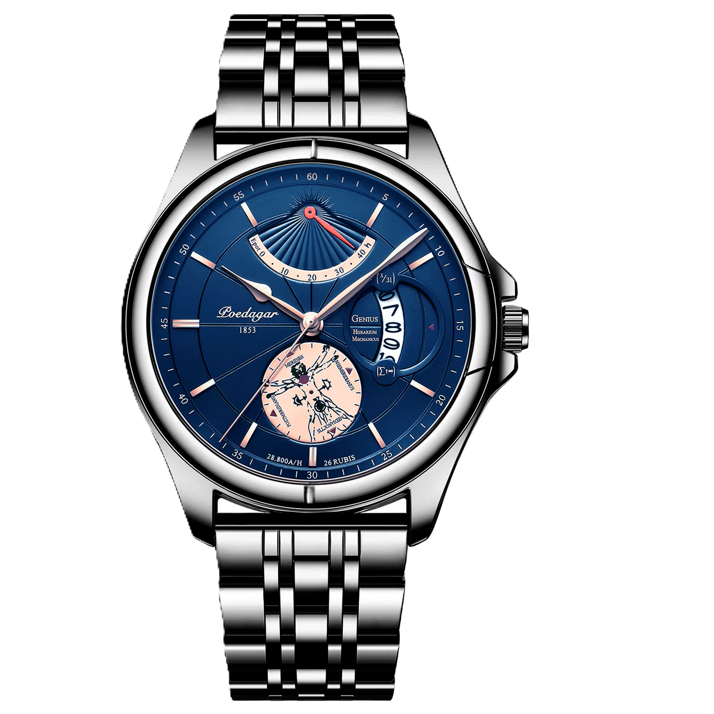 Poedagar luxury waterproof men watch _ 802 BK BU S