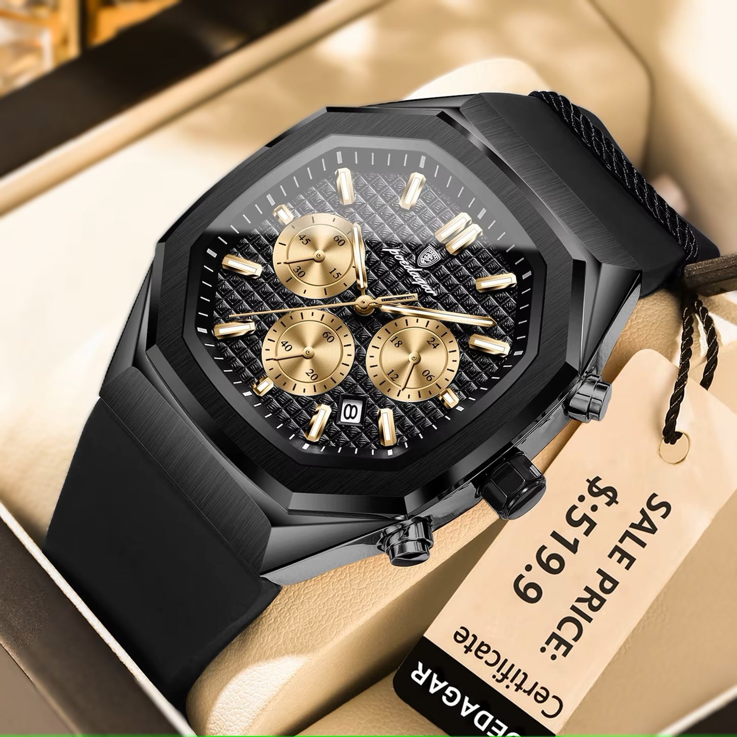 Poedagar 893 New Silicone Strap Men Watches Waterproof Luminous Chronograph Quartz Watches for Men 893 BK BK C