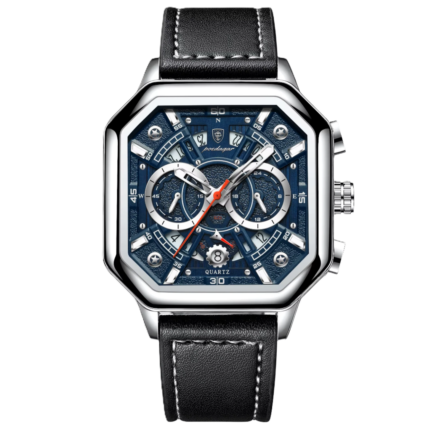 Poedagar Luxury Square Leather Quartz Men Watches Waterproof Luminous Chronograph Watch for Men 983 SL BU L