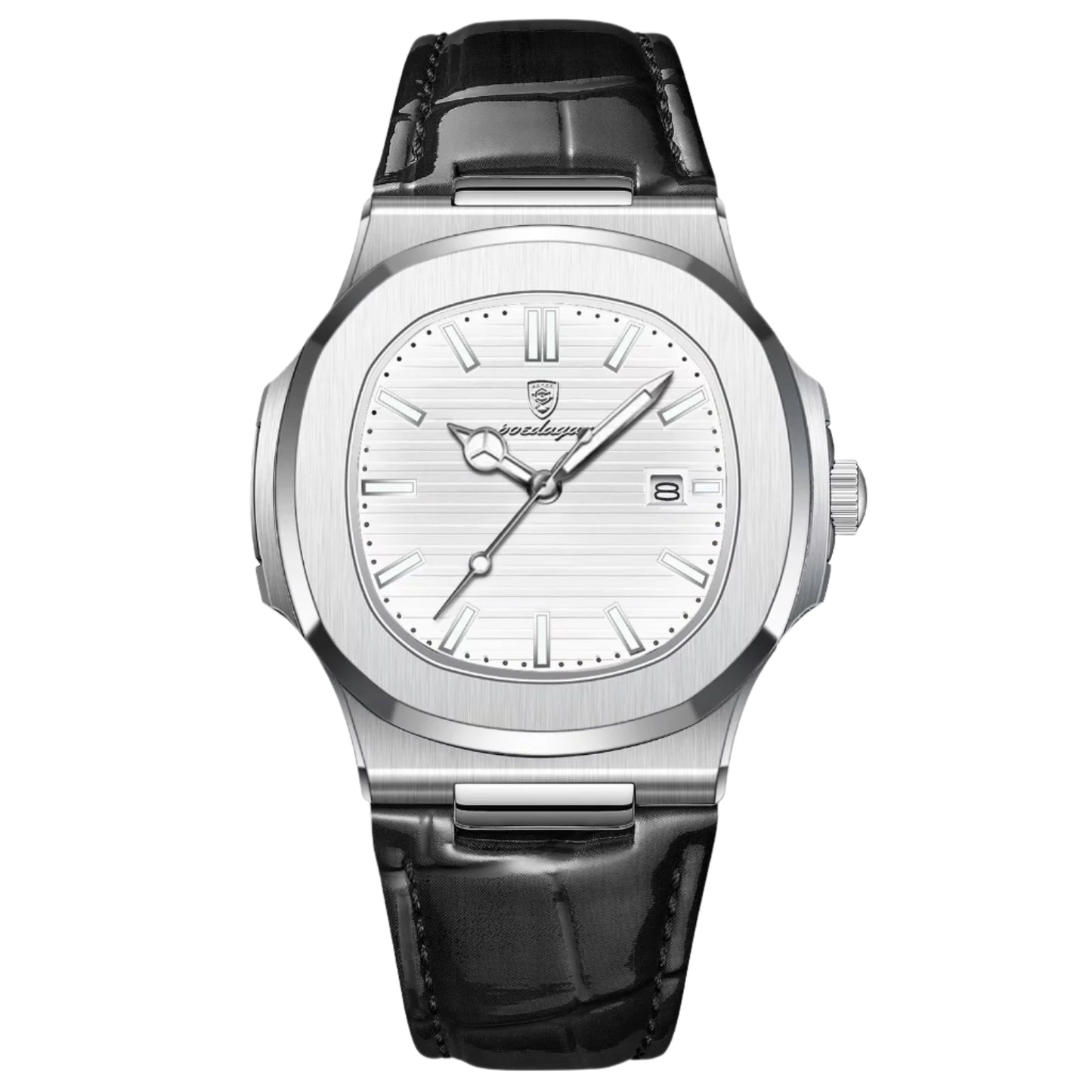 Poedagar 613 luxury waterproof men watch _ Black leather white dial