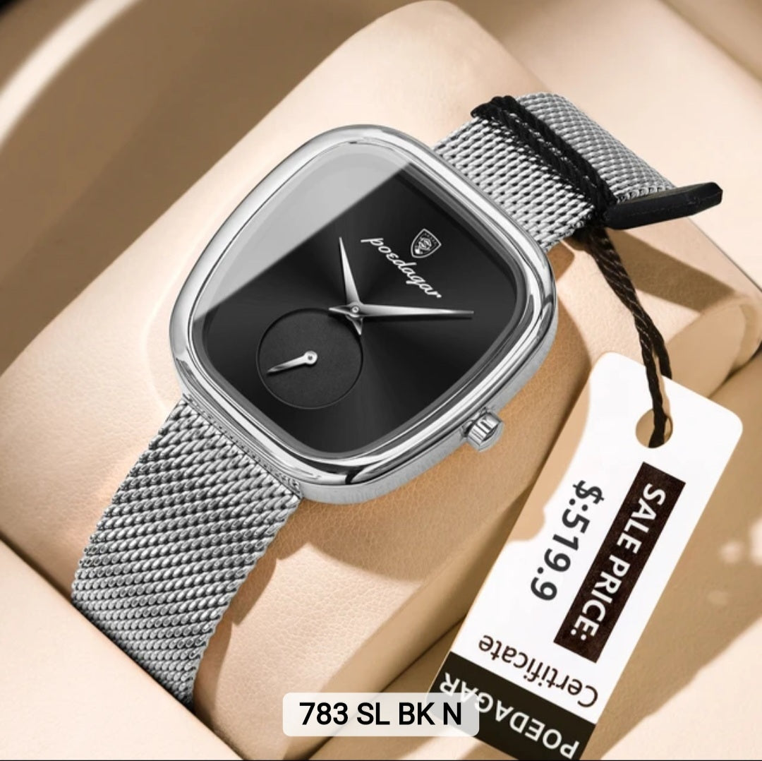 Poedagar Luxury Ladies Accessories Watch Waterproof Stainless Steel Mesh Bracelet Quartz Watches for Women 783 BK SL N