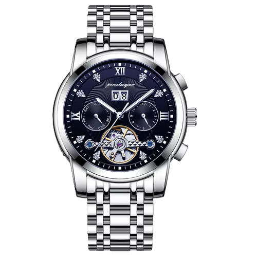 Poedager Fashion Waterproof Luxury Men Automatic Wristwatch Stainless Steel Luminous Mechanical Watch _ 1403 SL BU S