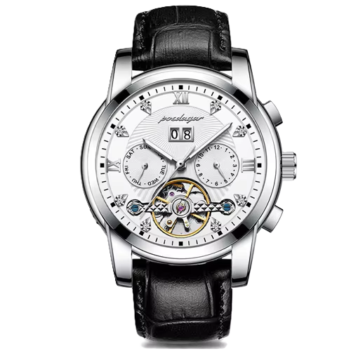 Poedager Fashion Waterproof Luxury Men Automatic Wristwatch Stainless Steel Luminous Mechanical Watch _ 1403 SL WH L