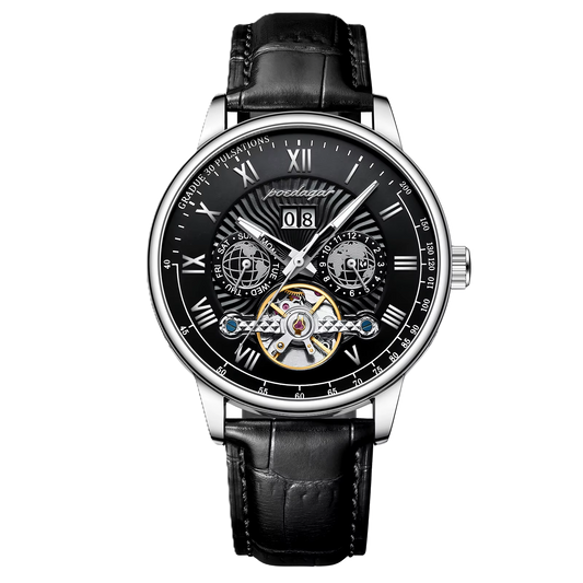 Poedagar New Arrival Fashion Mechanical Men Watch Waterproof Luminous Leather Watches Men Wrist Calendar Watch for Men Clock 1409 SL BK L