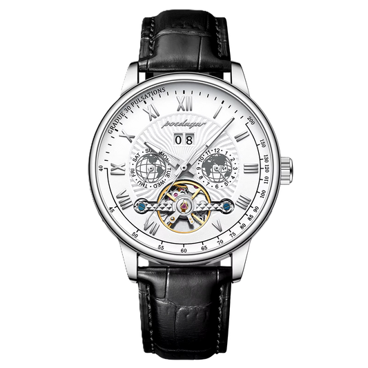 Poedagar New Arrival Fashion Mechanical Men Watch Waterproof Luminous Leather Watches Men Wrist Calendar Watch for Men Clock _ 1409 SL WH L