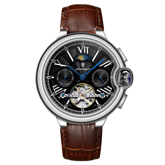 Poedagar Luxury Hollow Tourbillon Automatic Mechanical Watch Waterproof Luminous Stainless Steel Watch for Men 1413 SL BK L