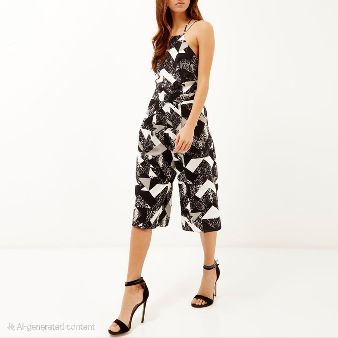 River Island black and white patterned culottes _ Size UK 6