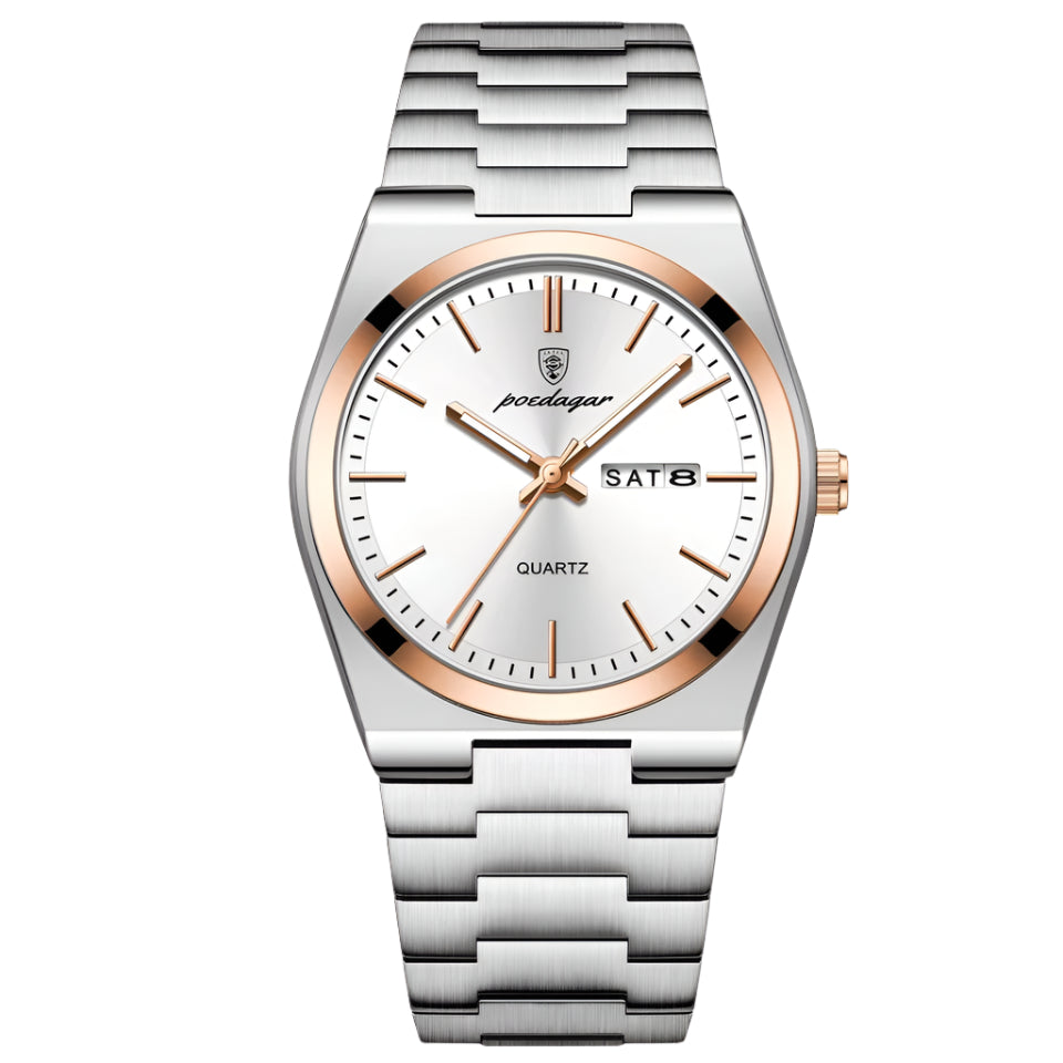 Poedagar luxury waterproof men watch _ Silver and Rose Gold