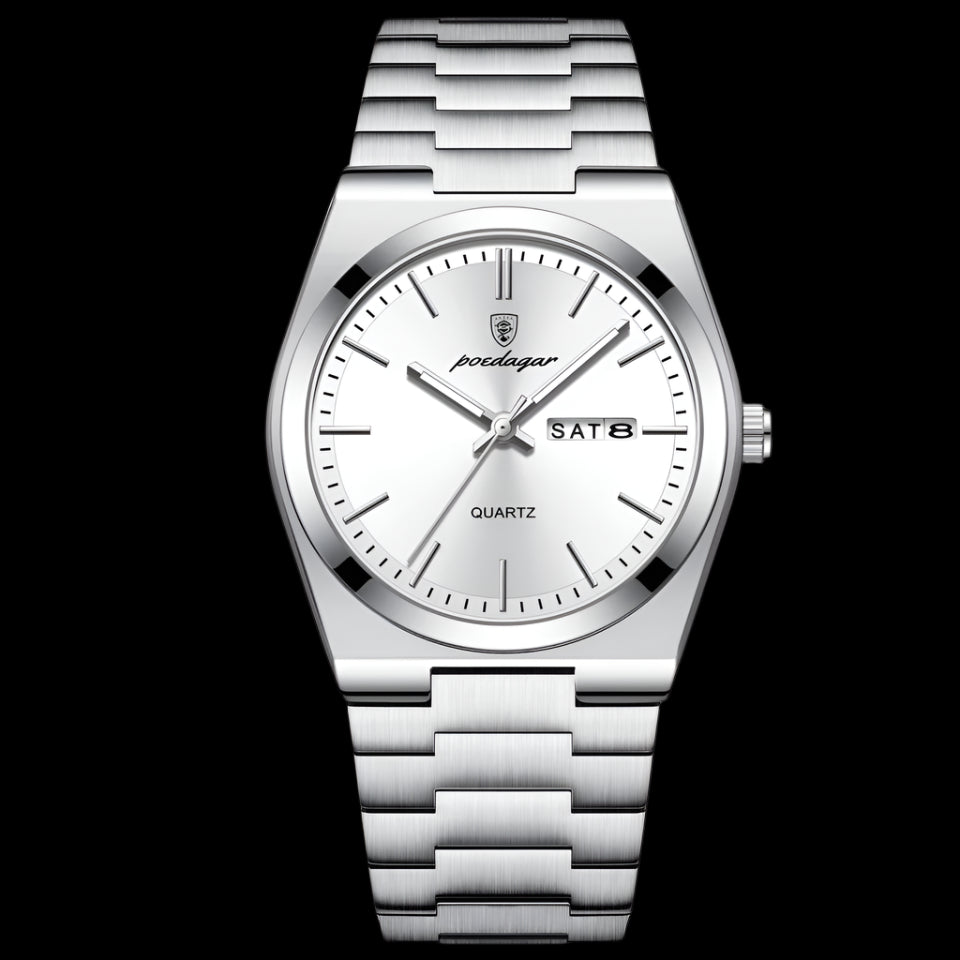 Poedagar luxury waterproof men watch _ Classic silver