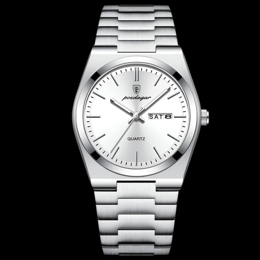 Poedagar luxury waterproof men watch _ Classic silver