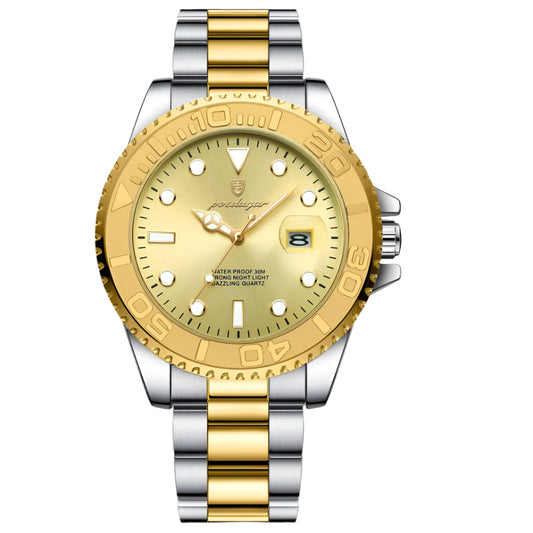 Poedagar luxury waterproof men watch _ 2 tone gold and silver