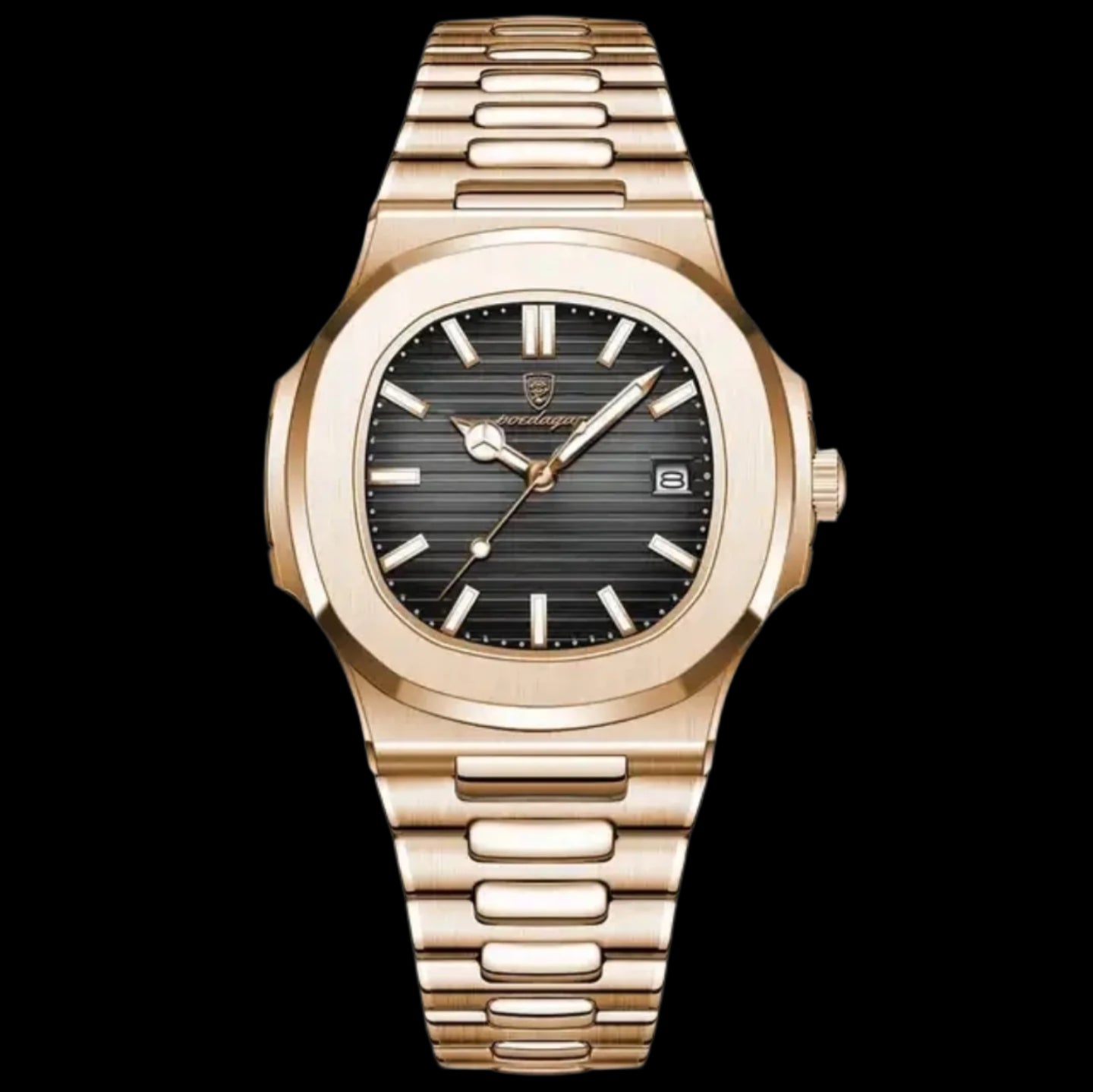 Poedagar 613 luxury waterproof men watch _ Rose Gold black Dial