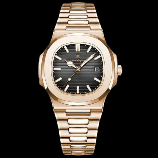 Poedagar 613 luxury waterproof men watch _ Rose Gold black Dial