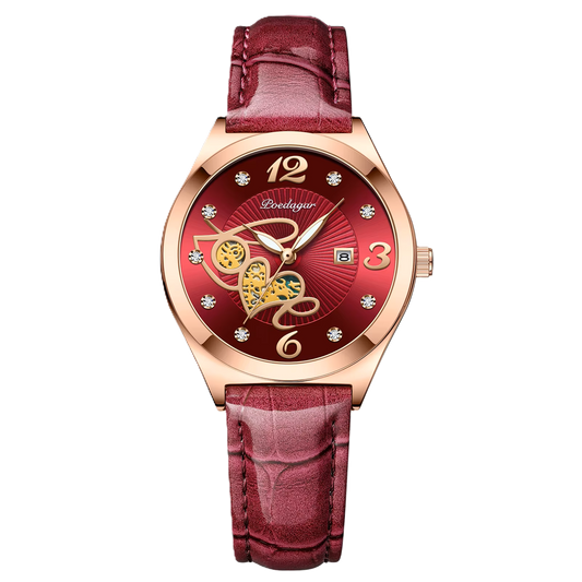 Poedagar Fashion Luxury Diamond Quartz Wrist Watch Leather Hand Band Ladies Watches Waterproof Date Women Watch 310 GD RE L