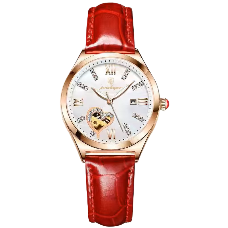 Poedagar Fashion Luxury Diamond Quartz Wrist Watch Leather Hand Band Ladies Watches Waterproof Date Women Watch 320 GD WH L