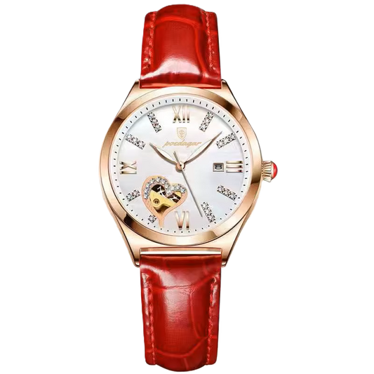 Poedagar Fashion Luxury Diamond Quartz Wrist Watch Leather Hand Band Ladies Watches Waterproof Date Women Watch 320 GD WH L