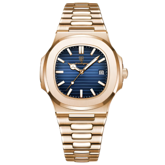 Poedagar 613 luxury waterproof men watch _ Rose Gold blue Dial