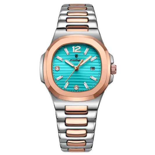 Poedagar Female Square Stainless Steel Ladies Quartz Watches Waterproof Luminous Date Watch for Women 708 RG MBU S