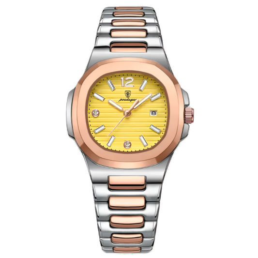 Poedagar Female Square Stainless Steel Ladies Quartz Watches Waterproof Luminous Date Watch for Women 708 RG YU S
