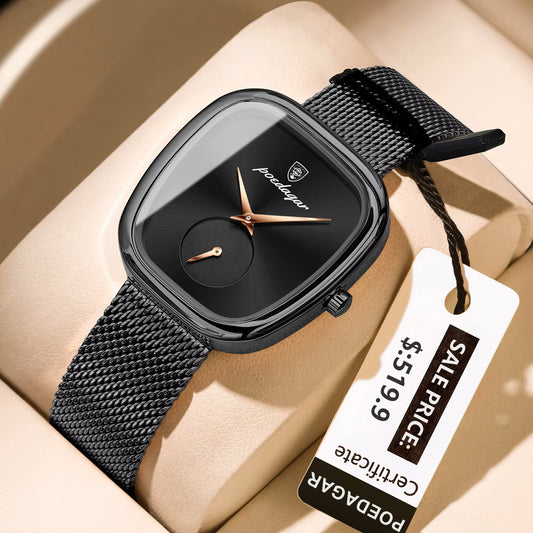 Poedagar Luxury Ladies Accessories Watch Waterproof Stainless Steel Mesh Bracelet Quartz Watches for Women 783 BK BK N