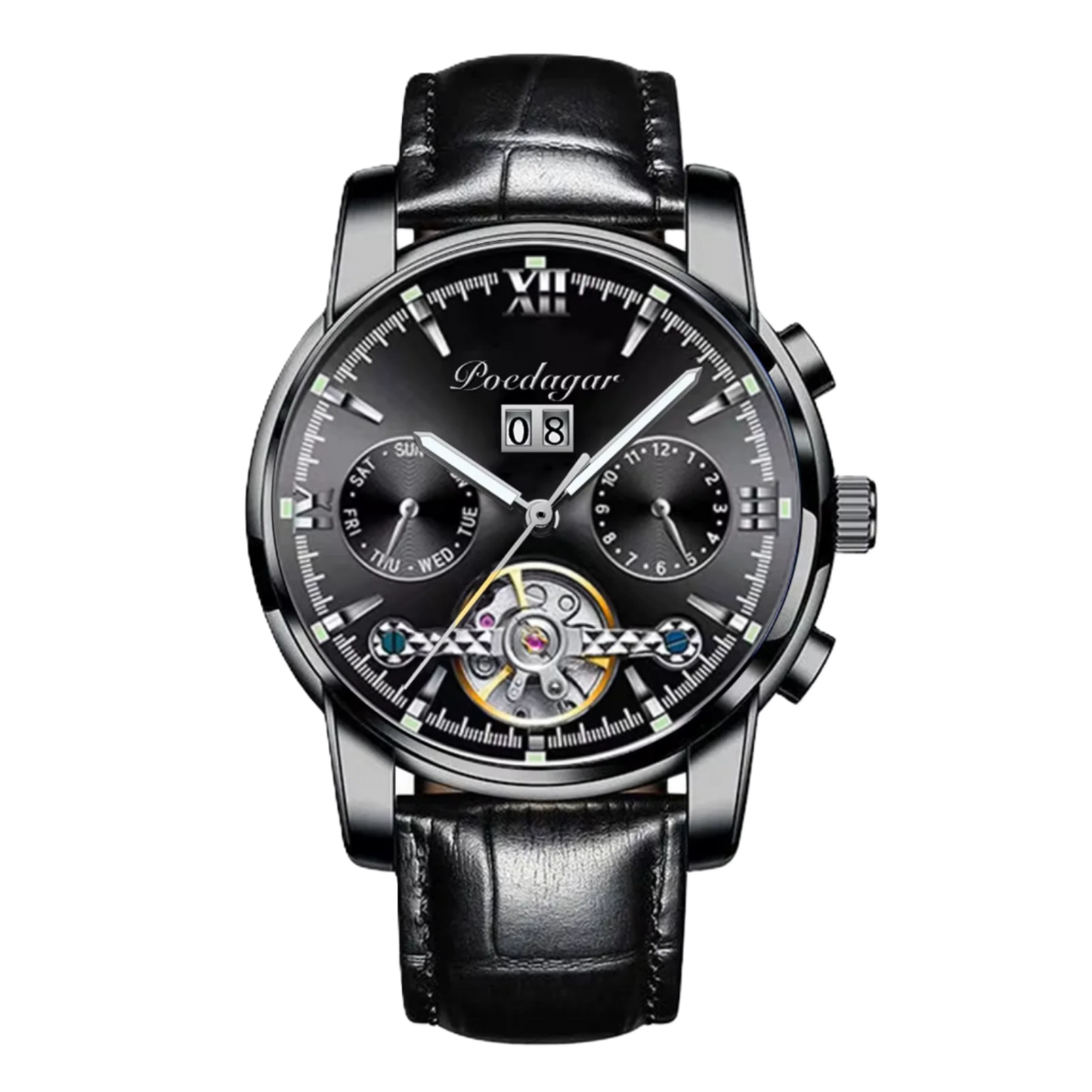 Poedagar Fashion Luxury Waterproof Men Watch Luminous Calendar Stainless Steel Men Mechanical Watch _ 8051 BK BK L