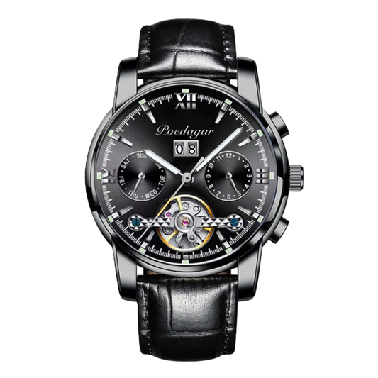 Poedagar Fashion Luxury Waterproof Men Watch Luminous Calendar Stainless Steel Men Mechanical Watch _ 8051 BK BK L