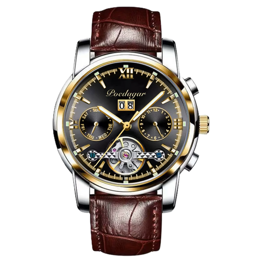 Poedagar Fashion Luxury Waterproof Men Watch Luminous Calendar Stainless Steel Men Mechanical Watch _ 8051 GD BK L