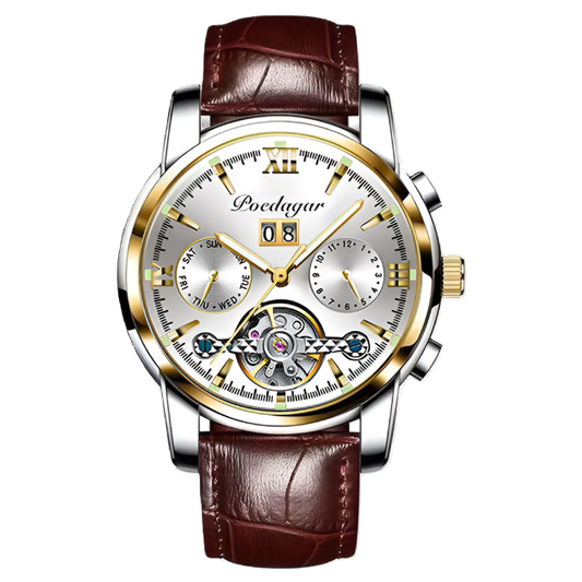 Poedagar Fashion Luxury Waterproof Men Watch Luminous Calendar Stainless Steel Men Mechanical Watch _ 8051 GD WH L