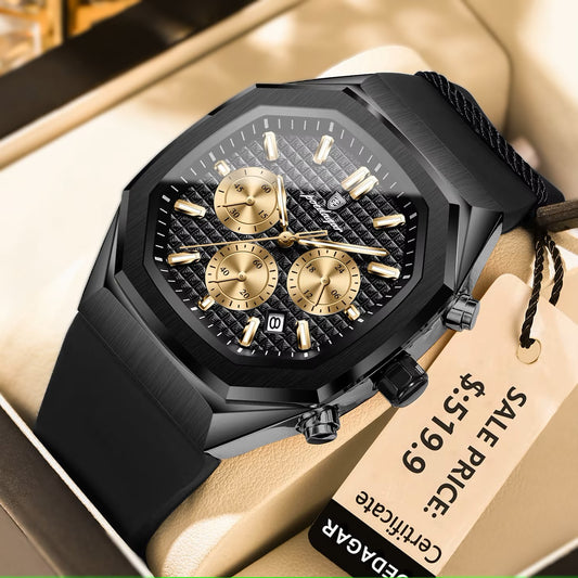 Poedagar 893 New Silicone Strap Men Watches Waterproof Luminous Chronograph Quartz Watches for Men 893 BK BK C