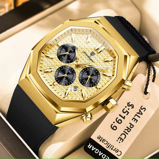 Poedagar 893 New Silicone Strap Men Watches Waterproof Luminous Chronograph Quartz Watches for Men 893 GD GD C