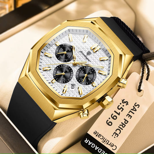 Poedagar 893 New Silicone Strap Men Watches Waterproof Luminous Chronograph Quartz Watches for Men 893 GD WH C