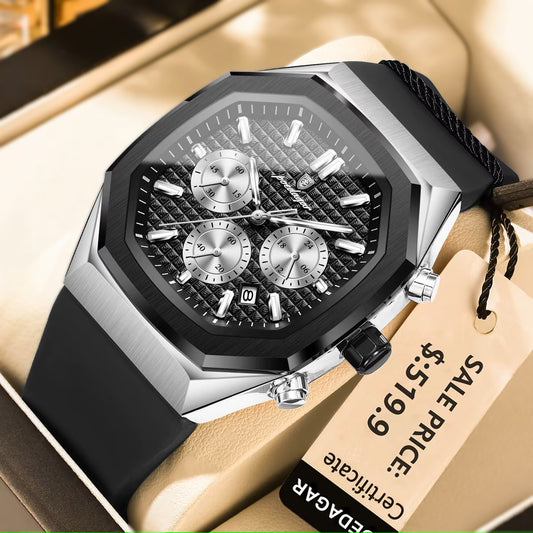 Poedagar 893 New Silicone Strap Men Watches Waterproof Luminous Chronograph Quartz Watches for Men 893 SL BK C
