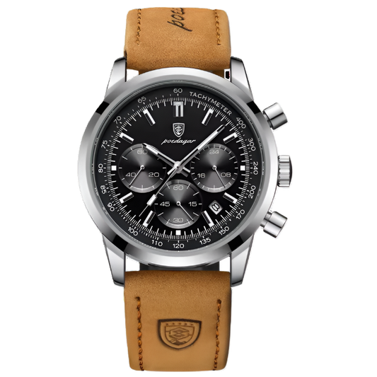 Poedagar Luxury Men Wrist Watch Sports Leather Men Quartz Watch Waterproof Luminous Calendar Chronograph Watches for Men _ 921 SL BK L