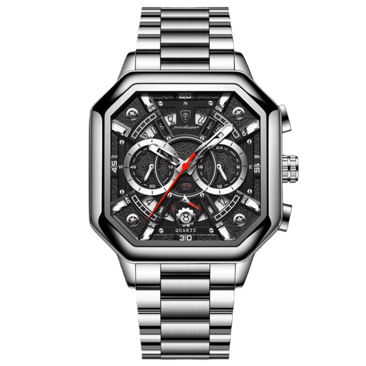 Poedagar Luxury Square Stainless Steel Quartz Men Watches Waterproof Luminous Chronograph Watch for Men 983 SL BK S
