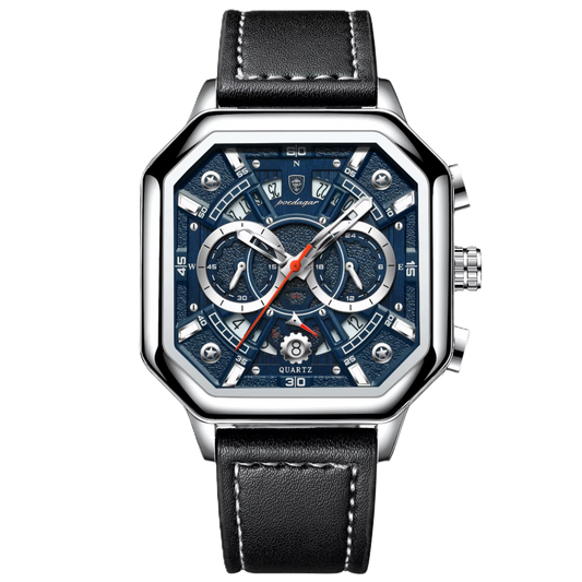 Poedagar Luxury Square Leather Quartz Men Watches Waterproof Luminous Chronograph Watch for Men 983 SL BU L
