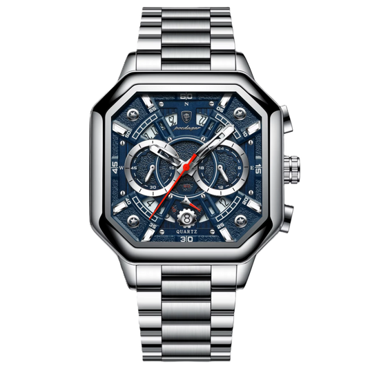 Poedagar Luxury Square Stainless Steel Quartz Men Watches Waterproof Luminous Chronograph Watch for Men 983 SL BU S