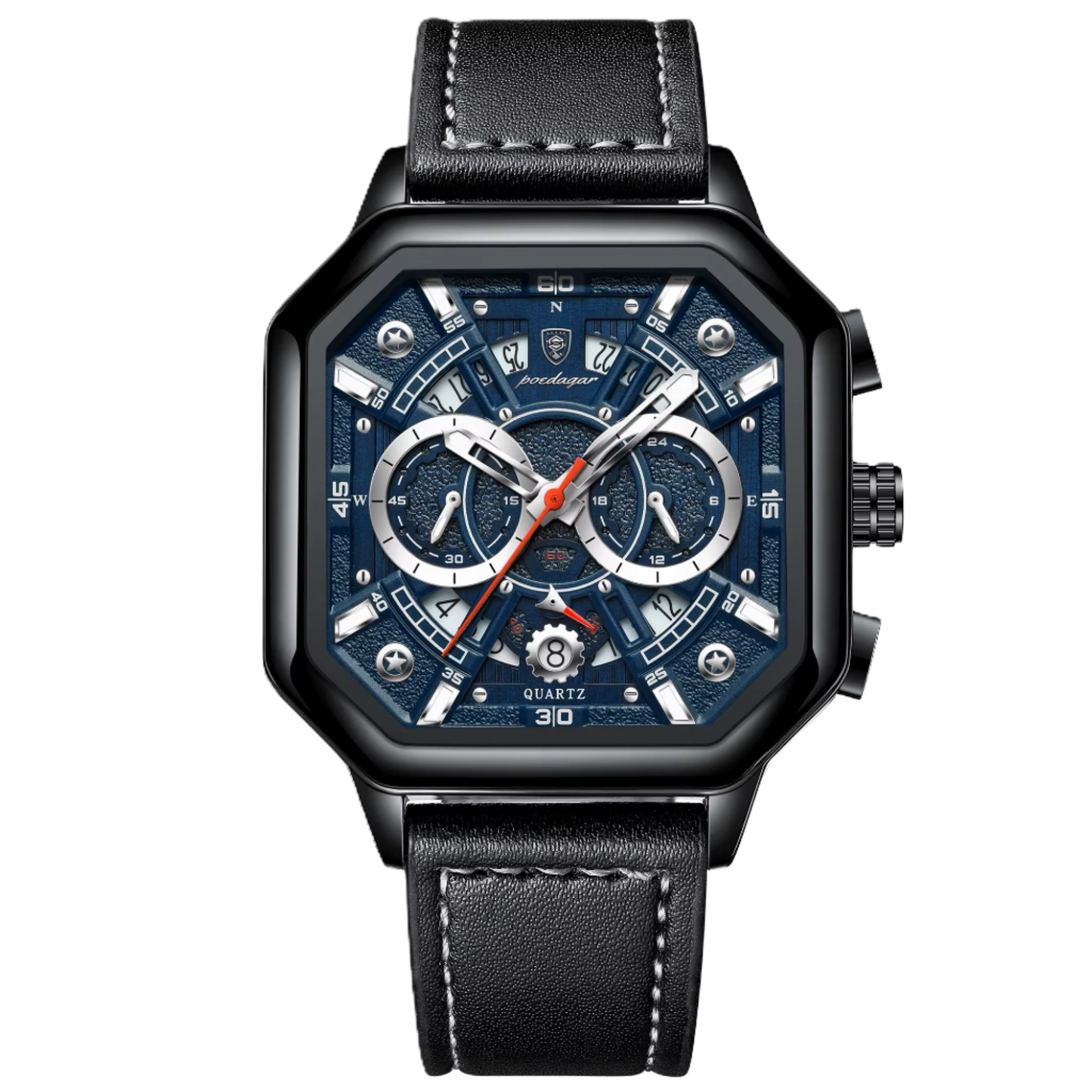 Poedagar Luxury Square Leather Quartz Men Watches Waterproof Luminous Chronograph Watch for Men 983 BK BU SL