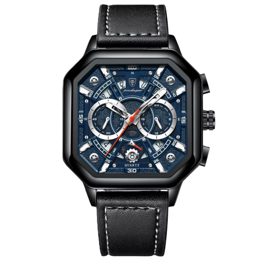 Poedagar Luxury Square Leather Quartz Men Watches Waterproof Luminous Chronograph Watch for Men 983 BK BU SL