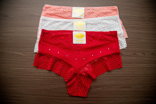 Set of 3 LADY JUDY Cotton and lace panties Free Size (12 - 16)