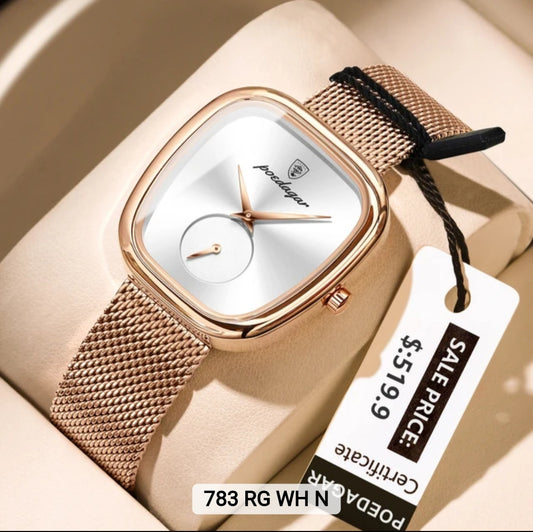 Poedagar Luxury Ladies Accessories Watch Waterproof Stainless Steel Mesh Bracelet Quartz Watches for Women 783 WH GD N
