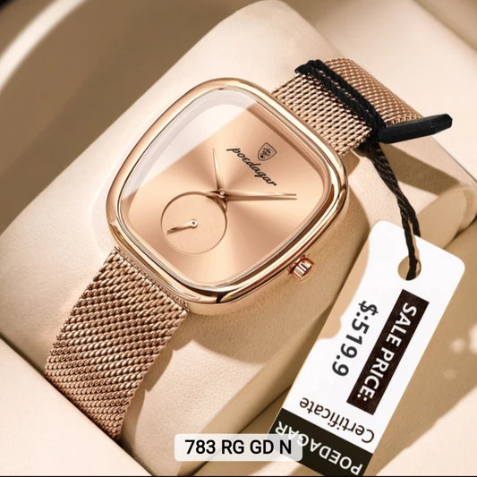 Poedagar Luxury Ladies Accessories Watch Waterproof Stainless Steel Mesh Bracelet Quartz Watches for Women 783 GD GD N